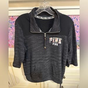 Victoria Secret Pink Sweatshirt with half zipper and front pocket. Size Large
